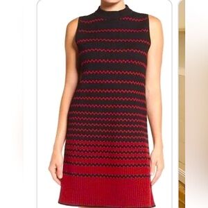 Nic+Zoe Black & Red Large Striped Mock Neck Sleeveless Back Zip Sweater Dress